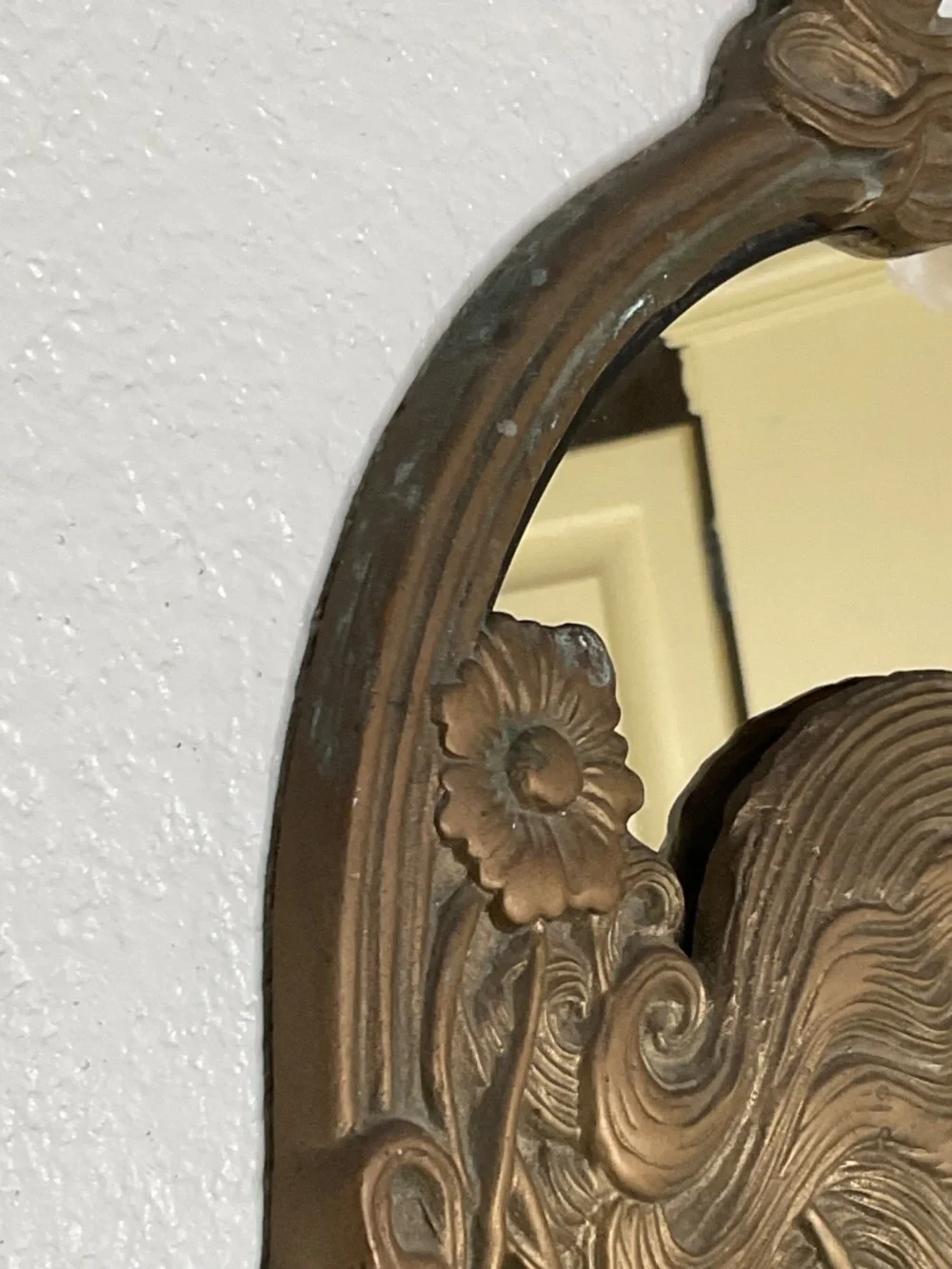 Vintage Silvestri Art Nouveau style brass wall mirror Art Deco Ivy Lady